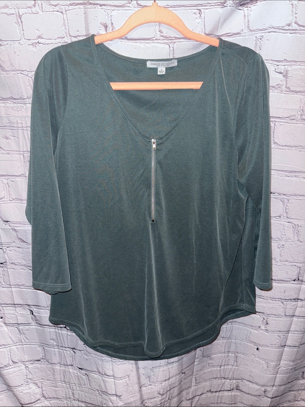 Green Envelope Forest Green Zip-Neck Long Sleeve Top